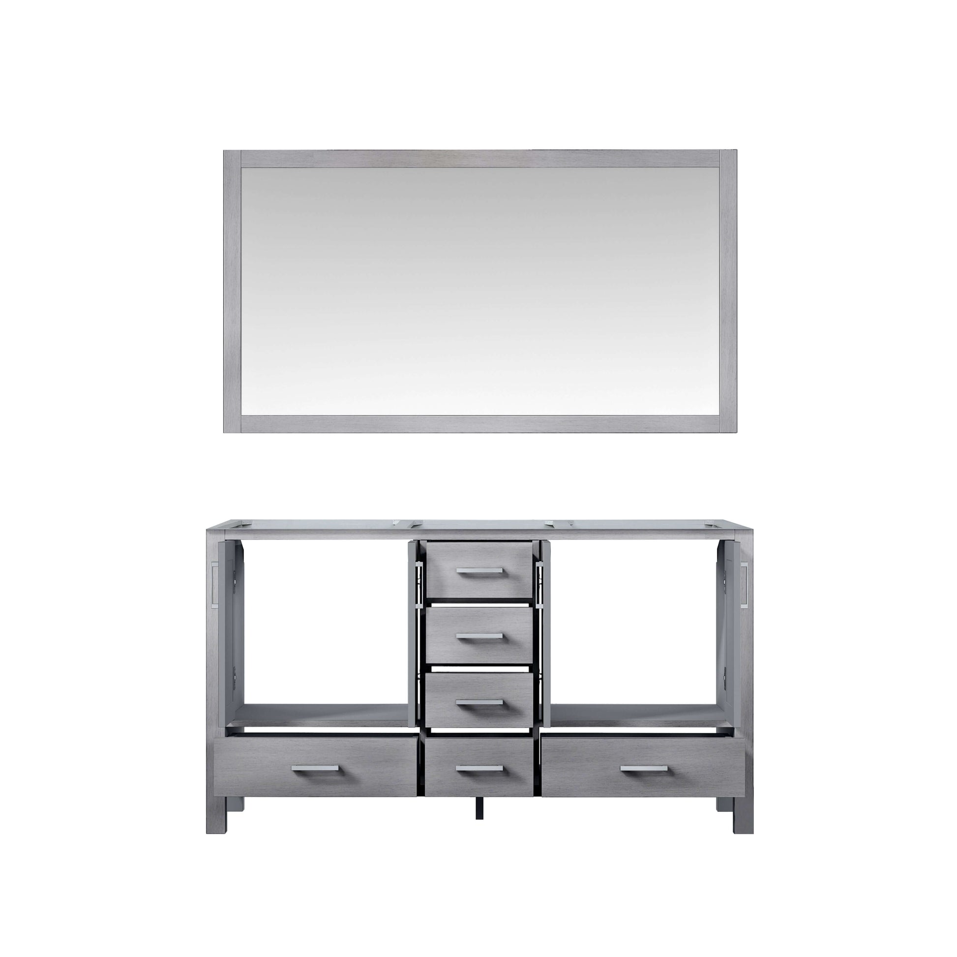 Jacques 60" Distressed Grey Double Vanity, no Top and 58" Mirror - LJ342260DD00M58