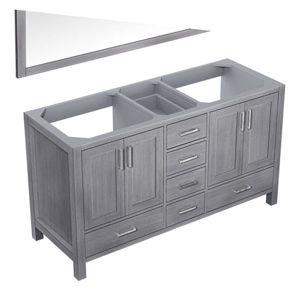 Jacques 60" Distressed Grey Double Vanity, no Top and 58" Mirror - LJ342260DD00M58