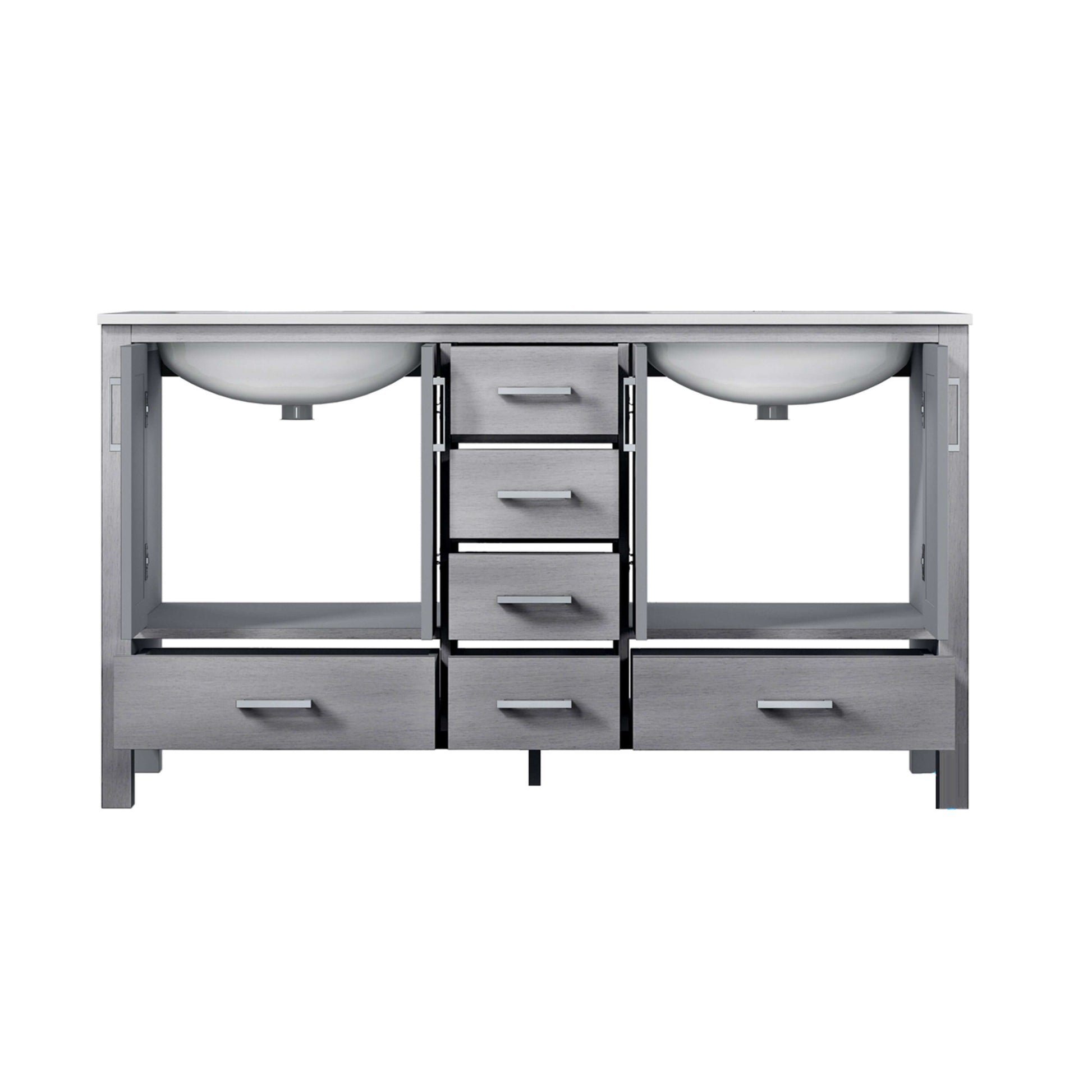 Jacques 60" Distressed Grey Double Vanity, White Carrara Marble Top, White Square Sinks and no Mirror - LJ342260DDDS000