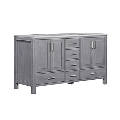 Jacques 60" Distressed Grey Double Vanity, White Carrara Marble Top, White Square Sinks and no Mirror - LJ342260DDDS000