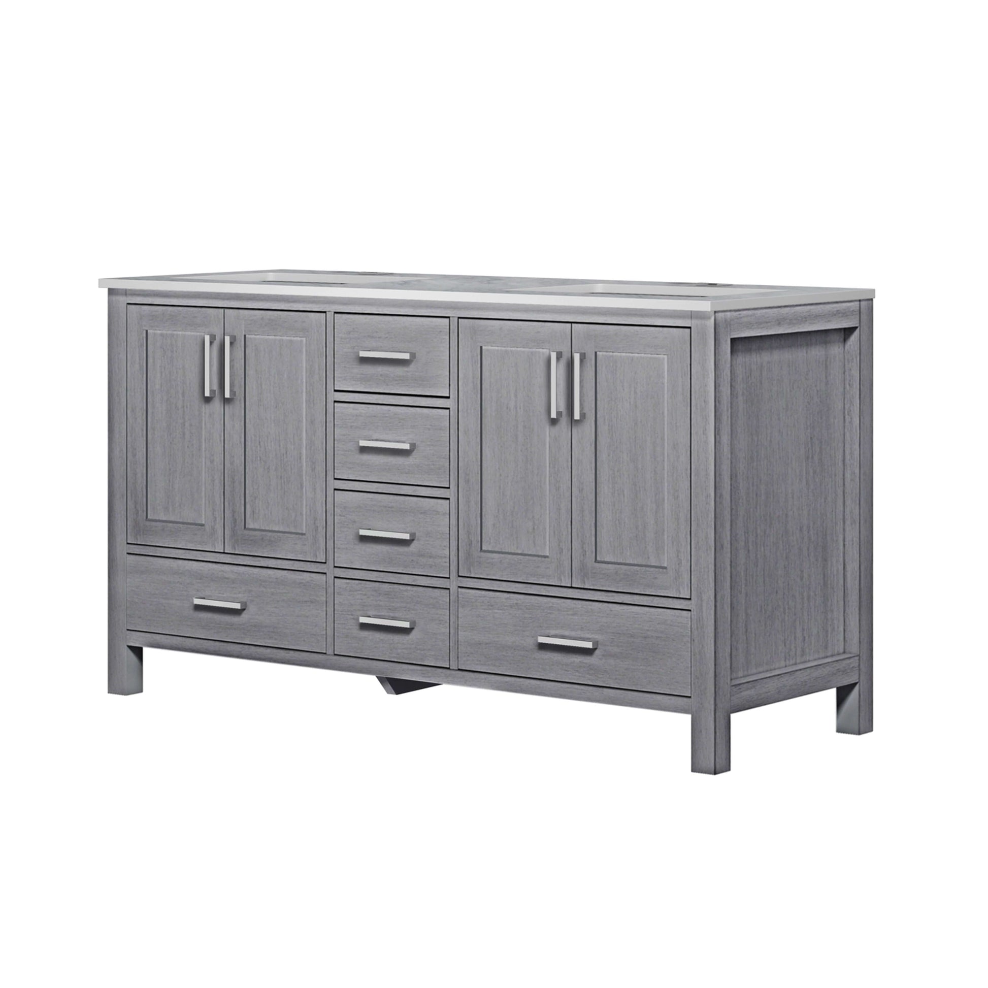 Jacques 60" Distressed Grey Double Vanity, White Carrara Marble Top, White Square Sinks and no Mirror - LJ342260DDDS000