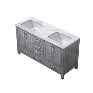 Jacques 60" Distressed Grey Double Vanity, White Carrara Marble Top, White Square Sinks and no Mirror - LJ342260DDDS000