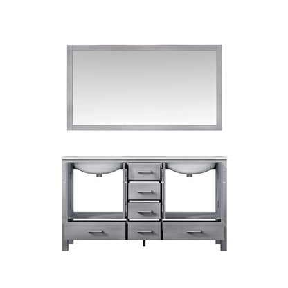 Jacques 60" Distressed Grey Double Vanity, White Carrara Marble Top, White Square Sinks and 58" Mirror - LJ342260DDDSM58