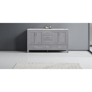 Jacques 60" Distressed Grey Double Vanity, White Quartz Top, White Square Sinks and no Mirror - LJ342260DDWQ000
