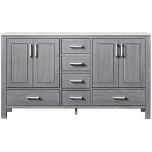 Jacques 60" Distressed Grey Double Vanity, White Quartz Top, White Square Sinks and no Mirror - LJ342260DDWQ000