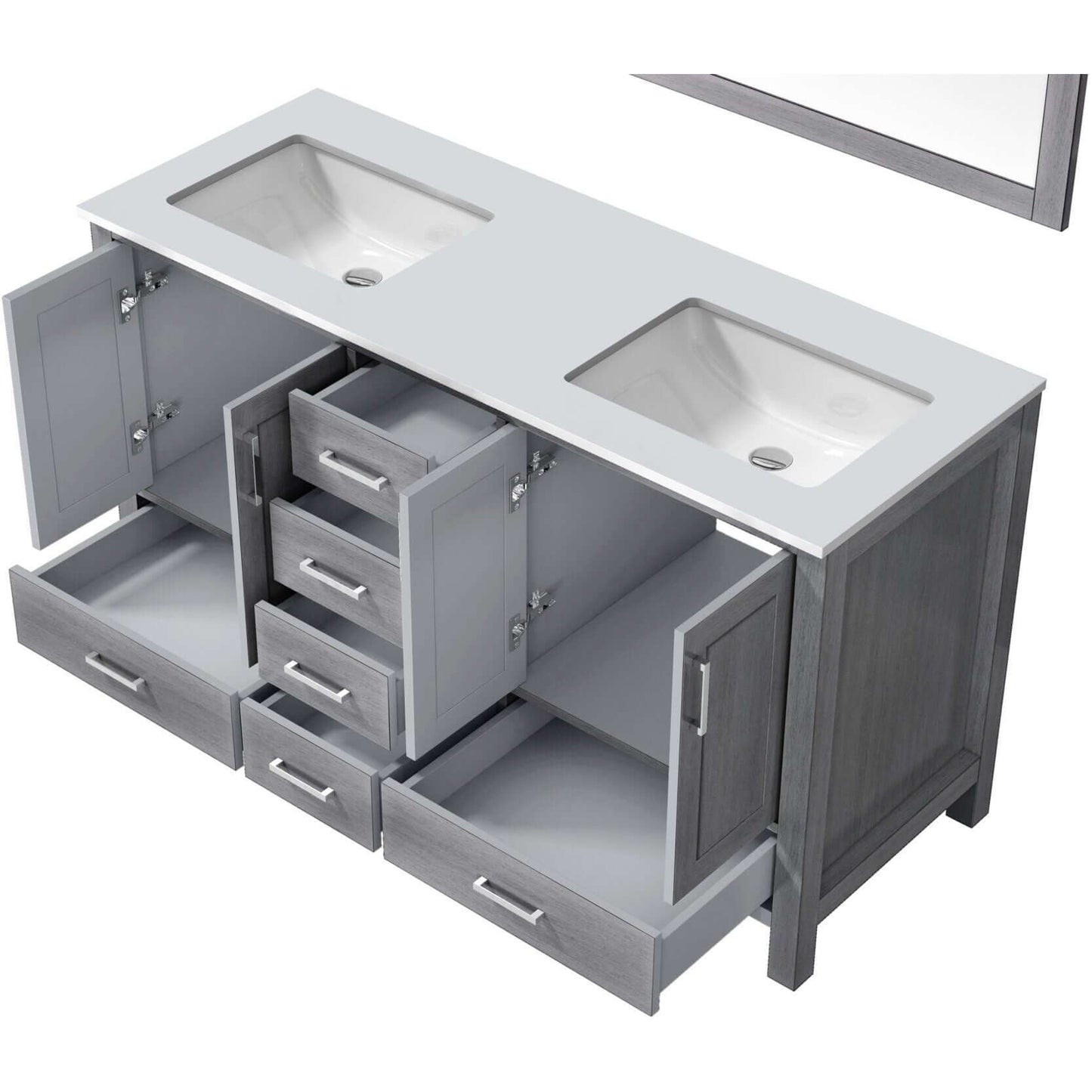 Jacques 60" Distressed Grey Double Vanity, White Quartz Top, White Square Sinks and no Mirror - LJ342260DDWQ000