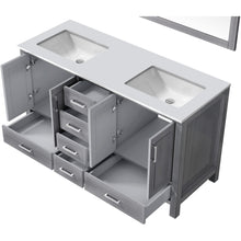 Load image into Gallery viewer, Jacques 60&quot; Distressed Grey Double Vanity, White Quartz Top, White Square Sinks and no Mirror - LJ342260DDWQ000