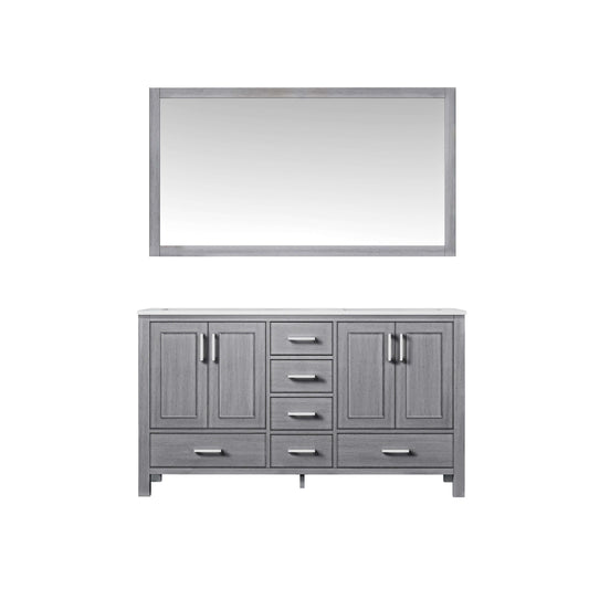 Jacques 60" Distressed Grey Double Vanity, White Quartz Top, White Square Sinks and 58" Mirror - LJ342260DDWQM58