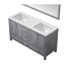 Load image into Gallery viewer, Jacques 60&quot; Distressed Grey Double Vanity, White Quartz Top, White Square Sinks and 58&quot; Mirror - LJ342260DDWQM58
