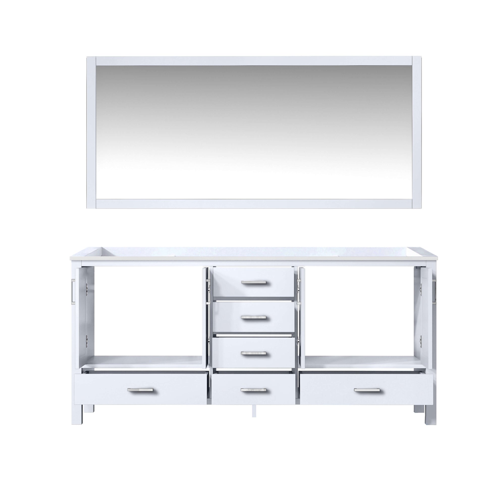 Jacques 72" White Double Vanity, no Top and 70" Mirror - LJ342272DA00M70