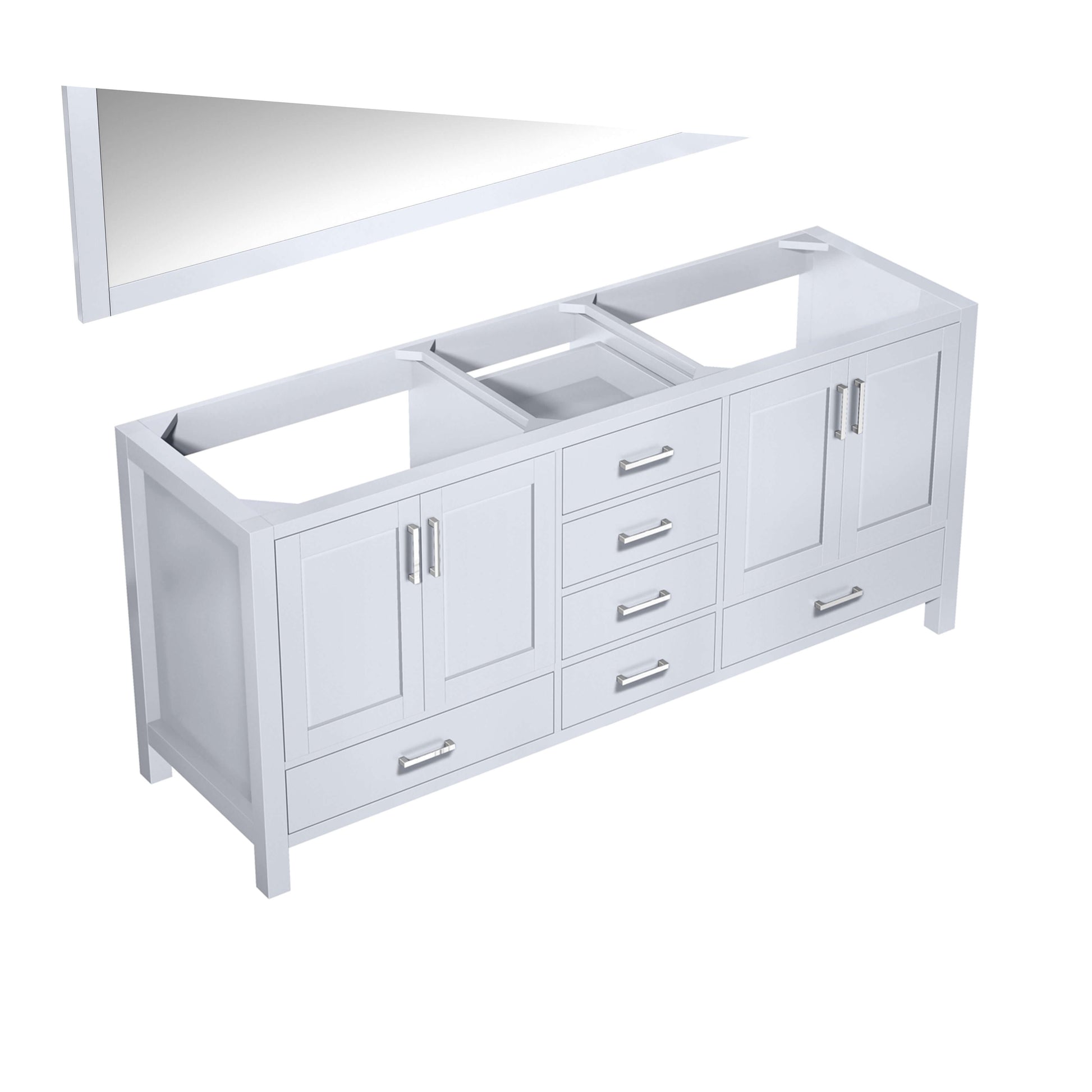 Jacques 72" White Double Vanity, no Top and 70" Mirror - LJ342272DA00M70