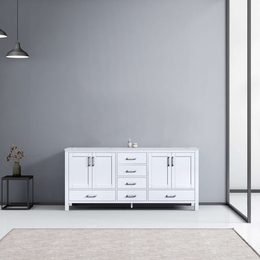 Jacques 72" White Double Vanity, White Carrara Marble Top, White Square Sinks and no Mirror - LJ342272DADS000