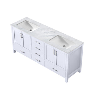 Jacques 72" White Double Vanity, White Carrara Marble Top, White Square Sinks and no Mirror - LJ342272DADS000