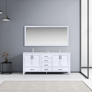Jacques 72" White Double Vanity, White Carrara Marble Top, White Square Sinks and 70" Mirror - LJ342272DADSM70