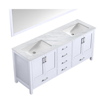Load image into Gallery viewer, Jacques 72&quot; White Double Vanity, White Carrara Marble Top, White Square Sinks and 70&quot; Mirror - LJ342272DADSM70