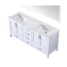 Load image into Gallery viewer, Jacques 72&quot; White Double Vanity, White Carrara Marble Top, White Square Sinks and 70&quot; Mirror - LJ342272DADSM70