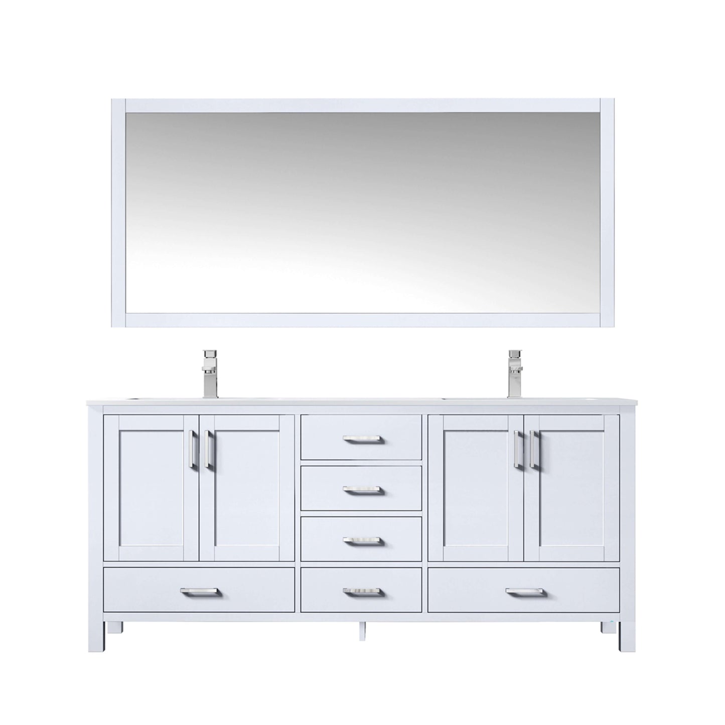 Jacques 72" White Double Vanity, White Quartz Top, White Square Sinks and 70" Mirror - LJ342272DAWQM70