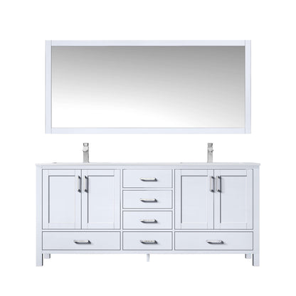 Jacques 72" White Double Vanity, White Quartz Top, White Square Sinks and 70" Mirror - LJ342272DAWQM70