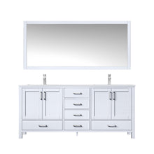 Load image into Gallery viewer, Jacques 72&quot; White Double Vanity, White Quartz Top, White Square Sinks and 70&quot; Mirror - LJ342272DAWQM70