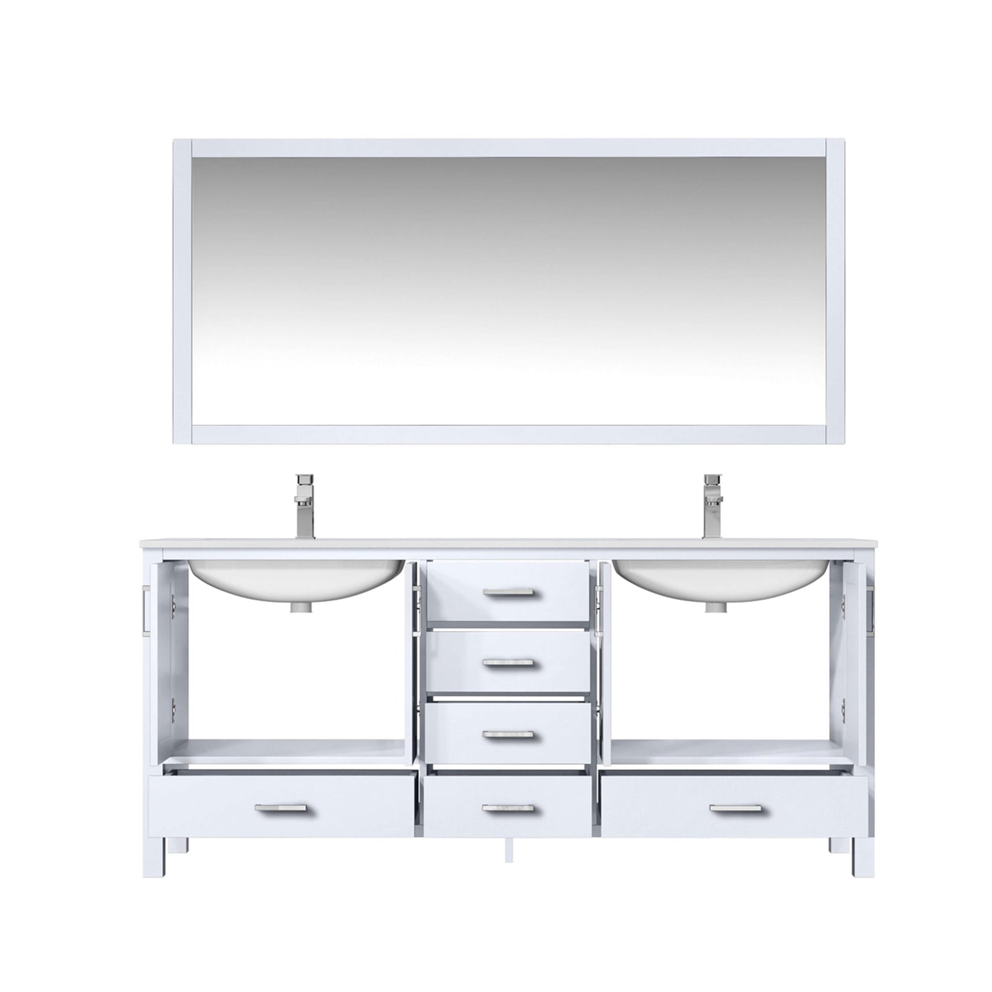 Jacques 72" White Double Vanity, White Quartz Top, White Square Sinks and 70" Mirror - LJ342272DAWQM70