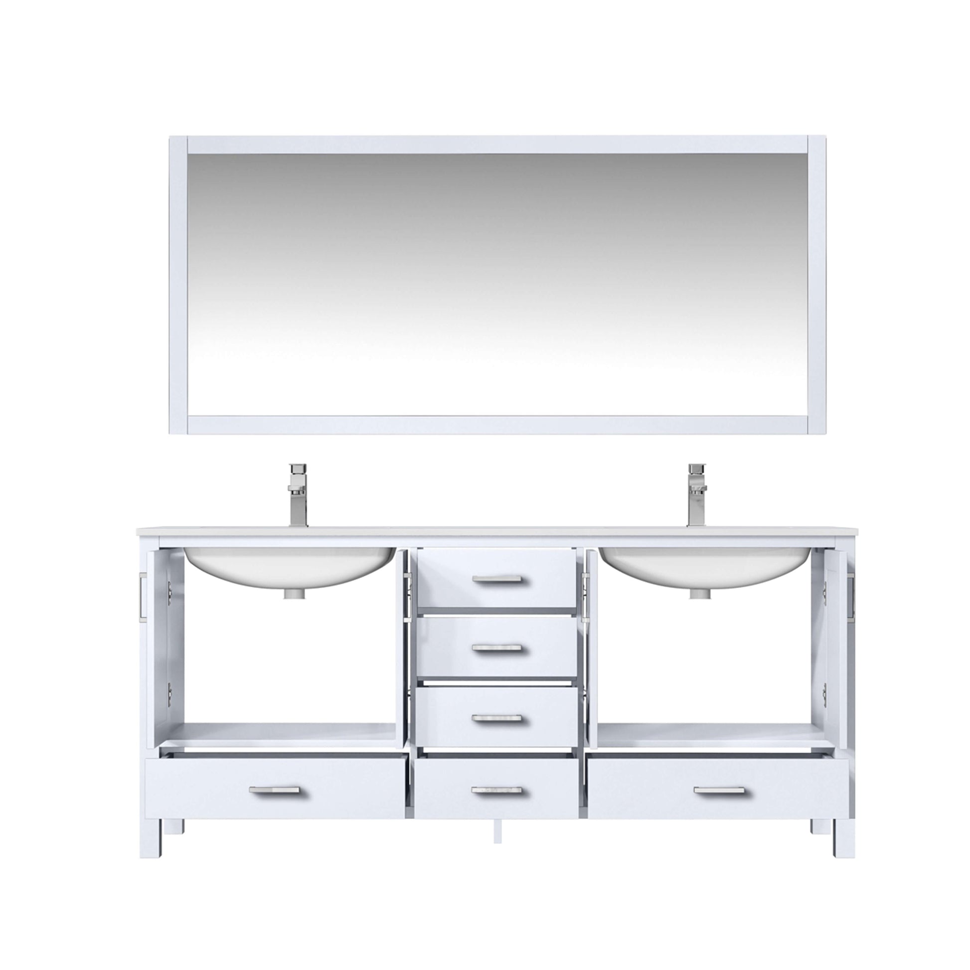 Jacques 72" White Double Vanity, White Quartz Top, White Square Sinks and 70" Mirror - LJ342272DAWQM70