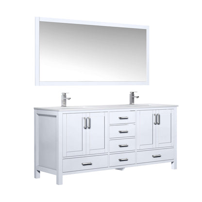 Jacques 72" White Double Vanity, White Quartz Top, White Square Sinks and 70" Mirror - LJ342272DAWQM70