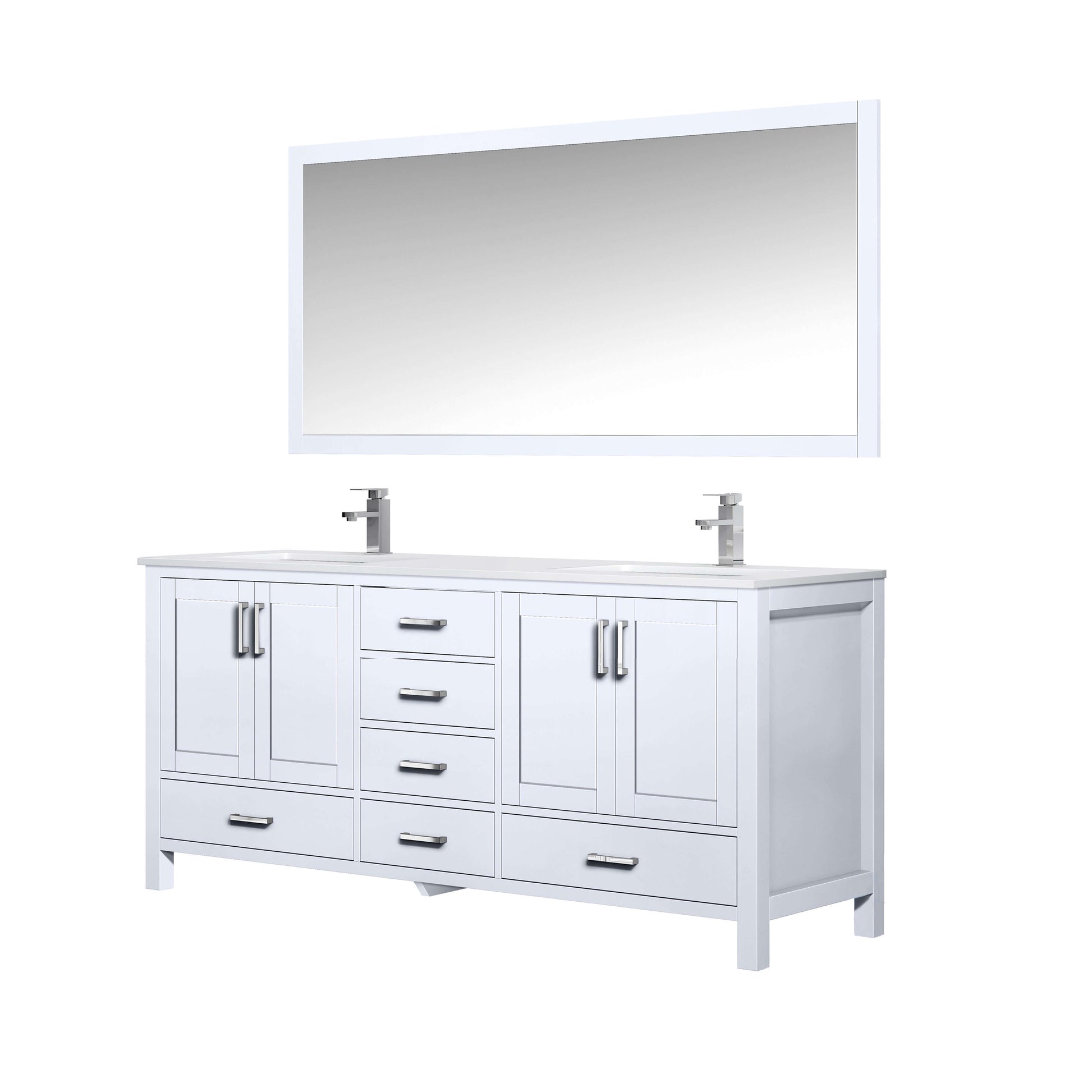 Jacques 72" White Double Vanity, White Quartz Top, White Square Sinks and 70" Mirror - LJ342272DAWQM70