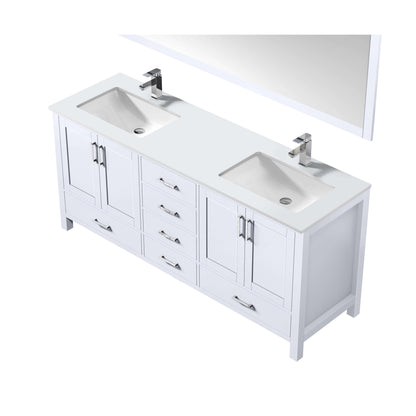 Jacques 72" White Double Vanity, White Quartz Top, White Square Sinks and 70" Mirror - LJ342272DAWQM70