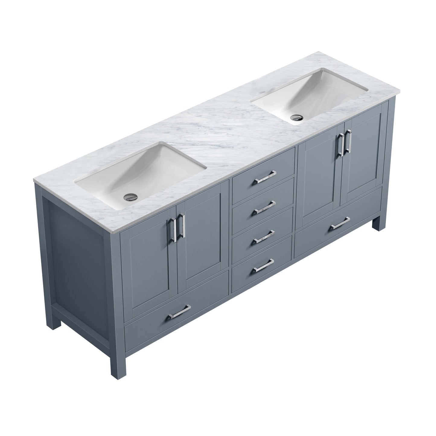 Jacques 72" Dark Grey Double Vanity, White Carrara Marble Top, White Square Sinks and no Mirror - LJ342272DBDS000