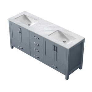 Jacques 72" Dark Grey Double Vanity, White Carrara Marble Top, White Square Sinks and no Mirror - LJ342272DBDS000