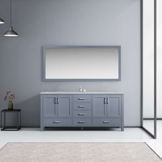 Jacques 72" Dark Grey Double Vanity, White Carrara Marble Top, White Square Sinks and 70" Mirror - LJ342272DBDSM70