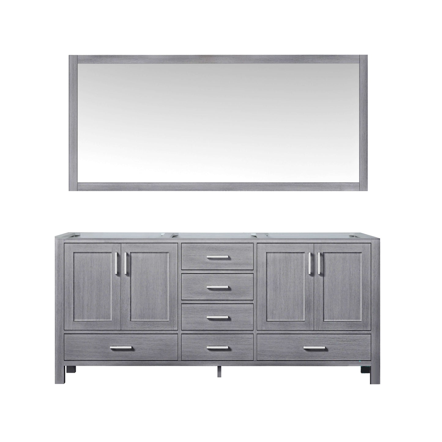 Jacques 72" Distressed Grey Double Vanity, no Top and 70" Mirror - LJ342272DD00M70