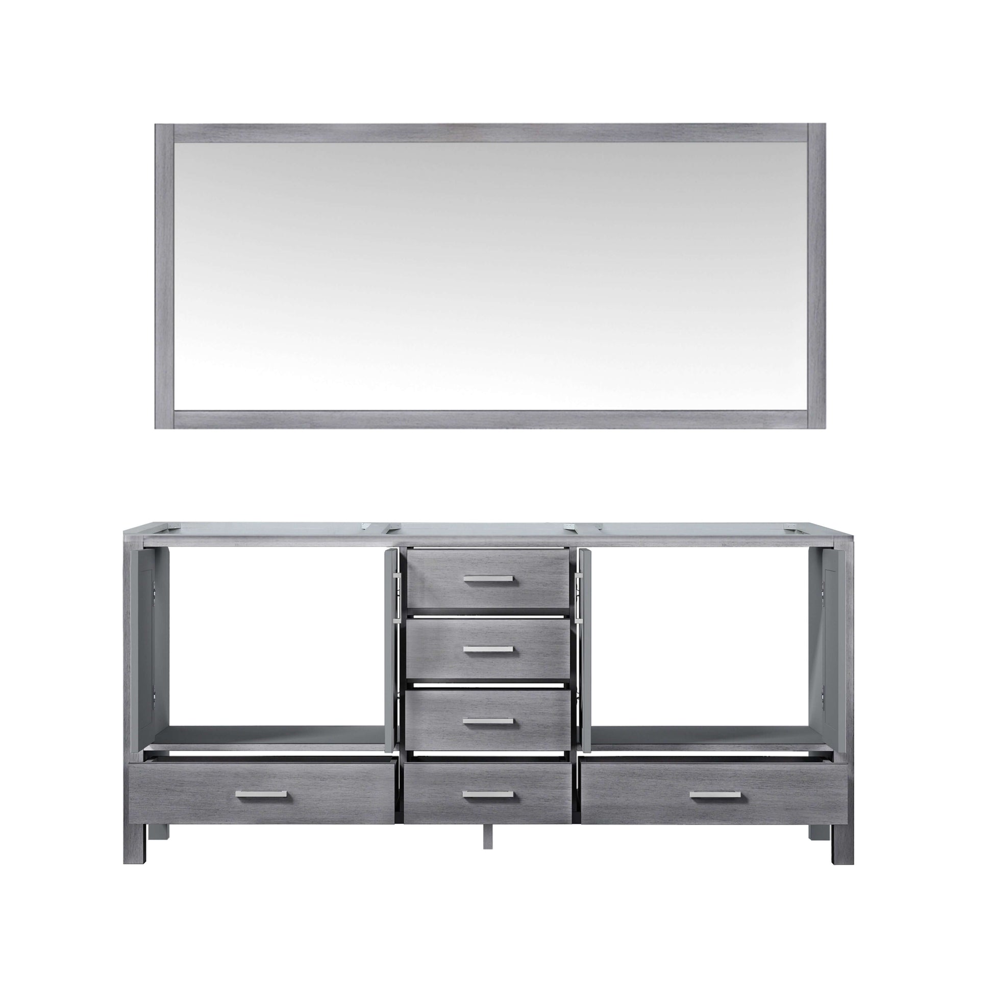 Jacques 72" Distressed Grey Double Vanity, no Top and 70" Mirror - LJ342272DD00M70