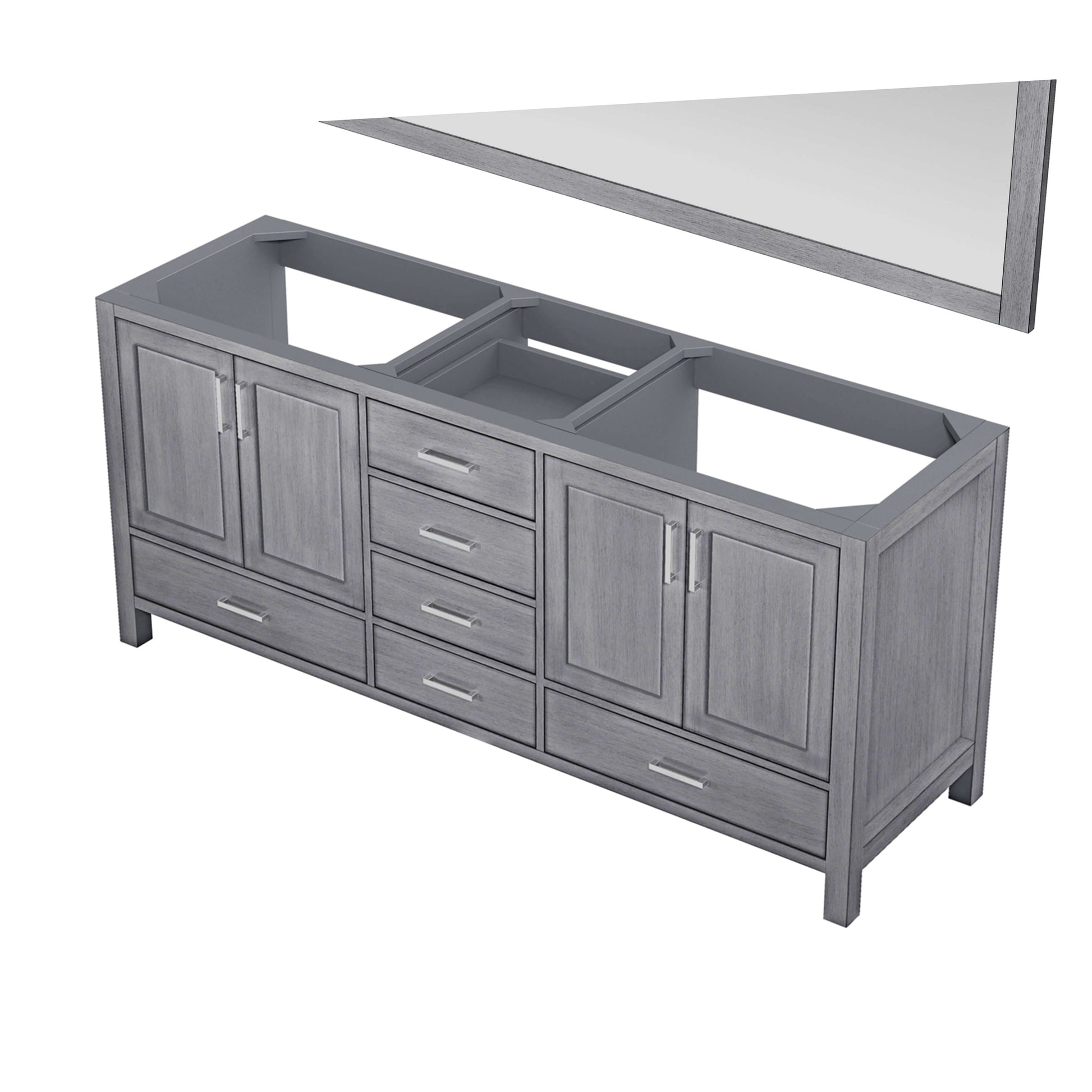 Jacques 72" Distressed Grey Double Vanity, no Top and 70" Mirror - LJ342272DD00M70