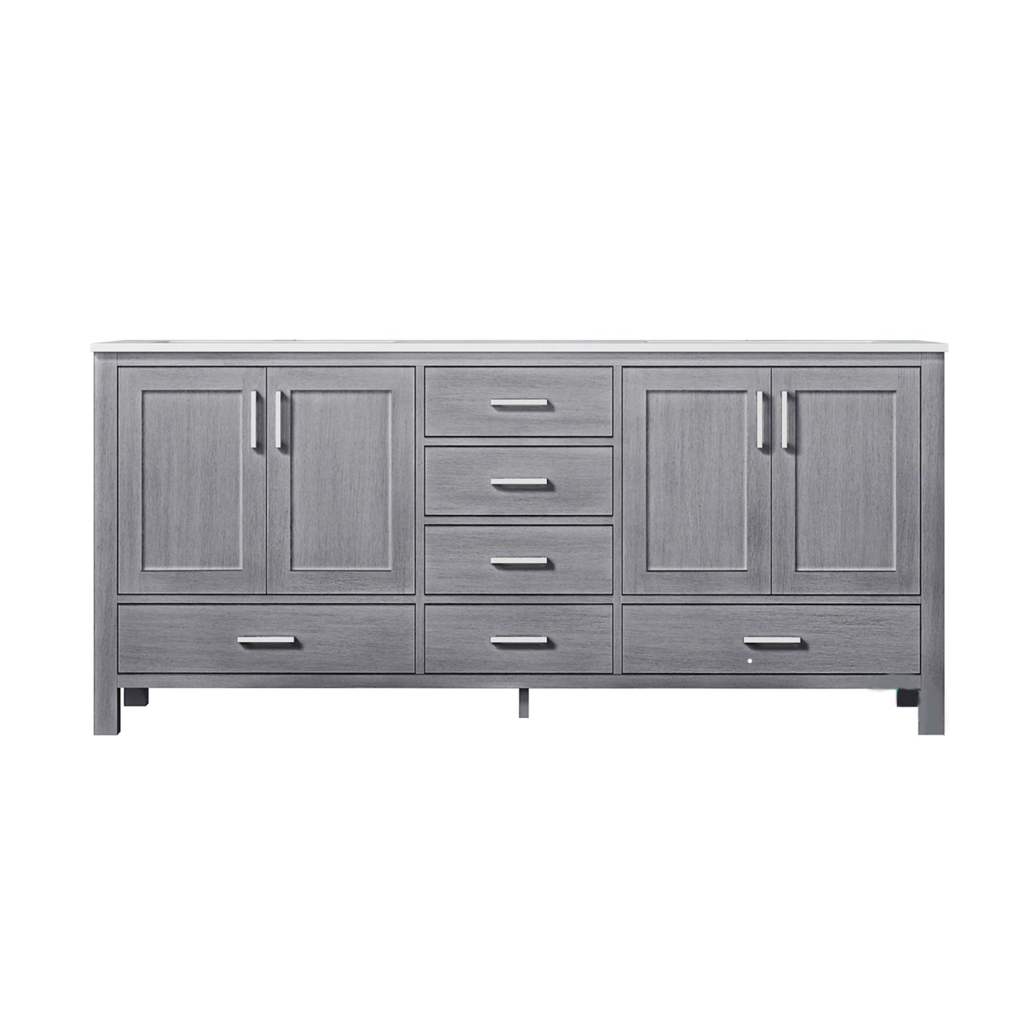 Jacques 72" Distressed Grey Double Vanity, White Carrara Marble Top, White Square Sinks and no Mirror - LJ342272DDDS000