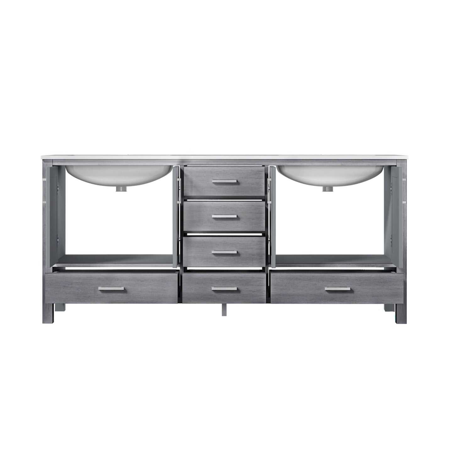 Jacques 72" Distressed Grey Double Vanity, White Carrara Marble Top, White Square Sinks and no Mirror - LJ342272DDDS000