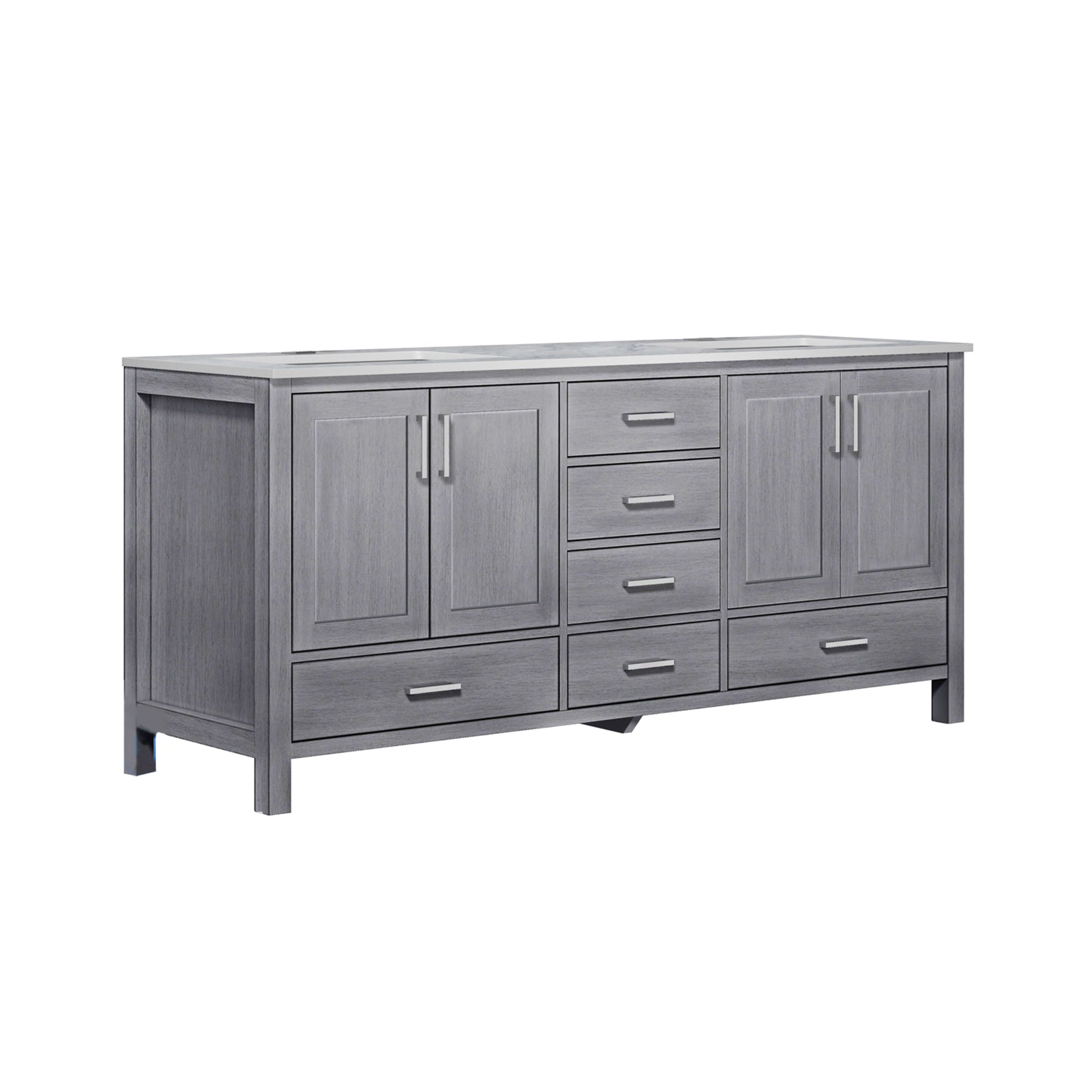 Jacques 72" Distressed Grey Double Vanity, White Carrara Marble Top, White Square Sinks and no Mirror - LJ342272DDDS000