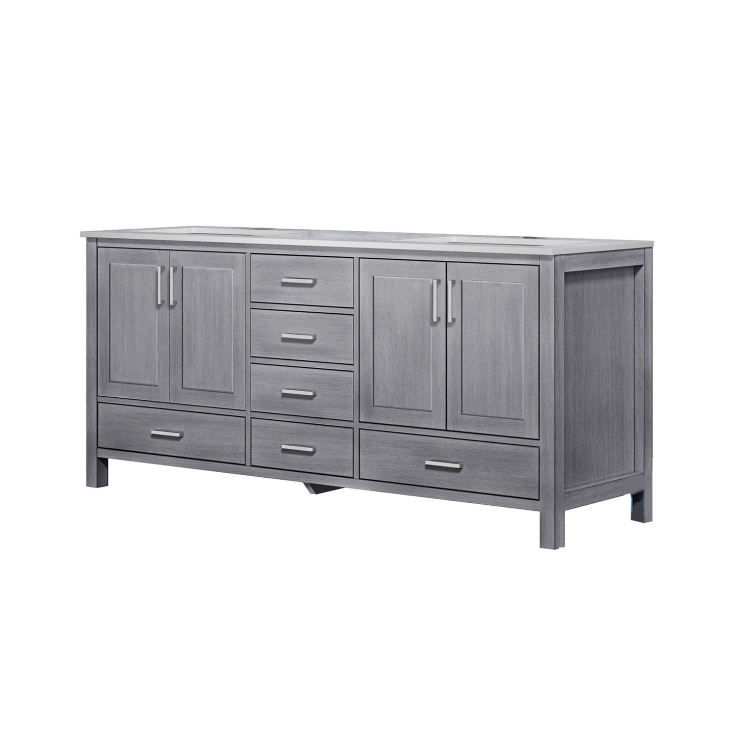 Jacques 72" Distressed Grey Double Vanity, White Carrara Marble Top, White Square Sinks and no Mirror - LJ342272DDDS000