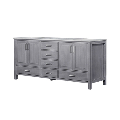 Jacques 72" Distressed Grey Double Vanity, White Carrara Marble Top, White Square Sinks and no Mirror - LJ342272DDDS000