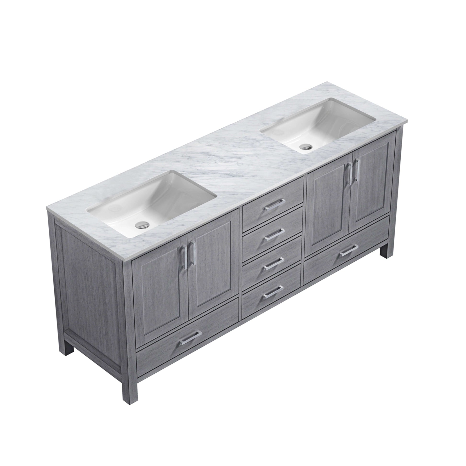 Jacques 72" Distressed Grey Double Vanity, White Carrara Marble Top, White Square Sinks and no Mirror - LJ342272DDDS000