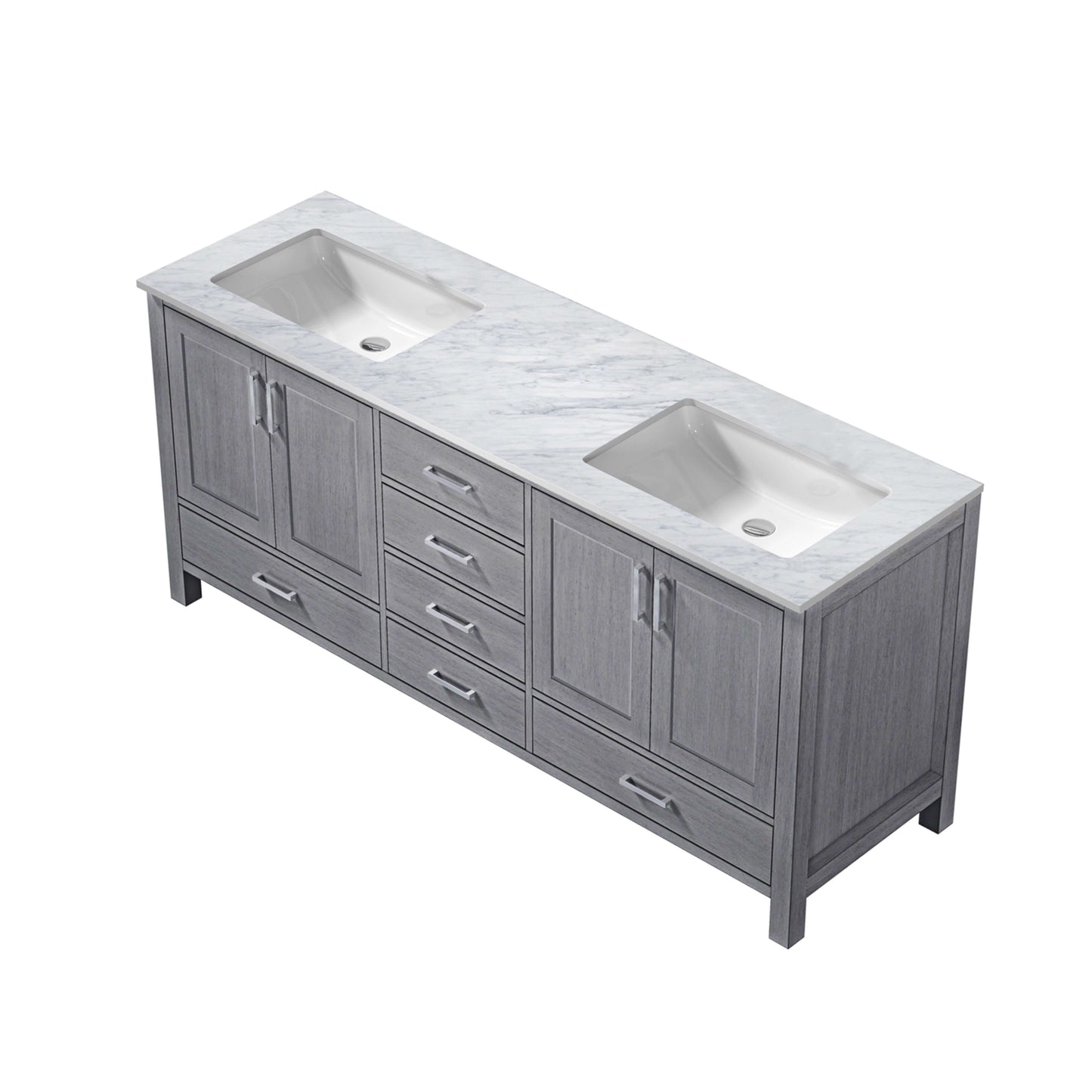 Jacques 72" Distressed Grey Double Vanity, White Carrara Marble Top, White Square Sinks and no Mirror - LJ342272DDDS000