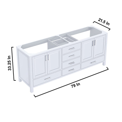 Jacques 80" White Double Vanity, no Top and 30" Mirrors - LJ342280DA00M30