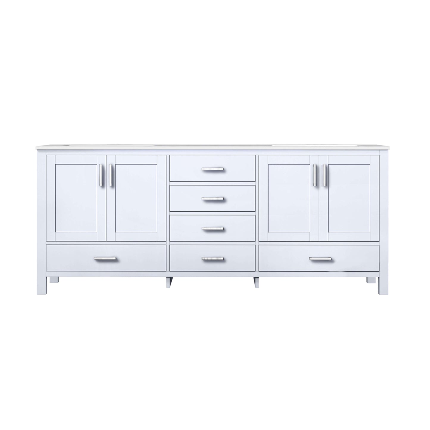 Jacques 80" White Double Vanity, White Carrara Marble Top, White Square Sinks and no Mirror - LJ342280DADS000