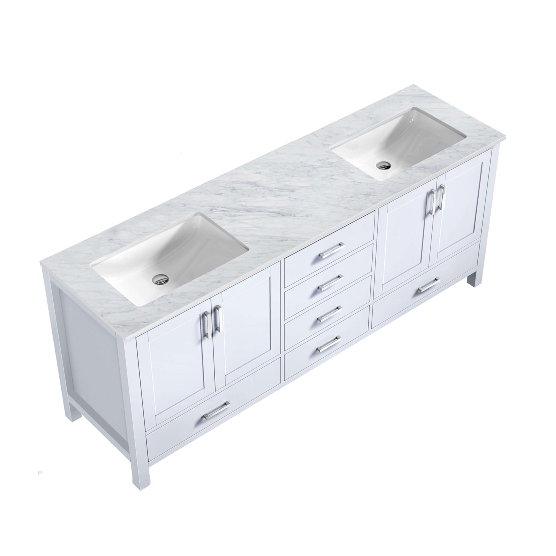 Jacques 80" White Double Vanity, White Carrara Marble Top, White Square Sinks and no Mirror - LJ342280DADS000