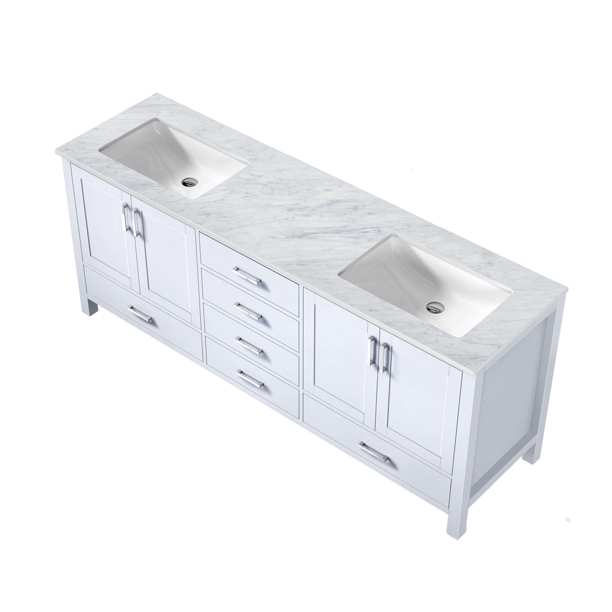 Jacques 80" White Double Vanity, White Carrara Marble Top, White Square Sinks and no Mirror - LJ342280DADS000