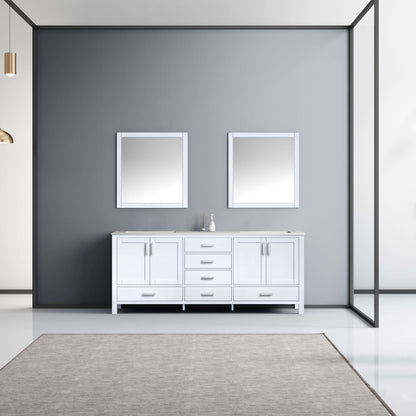 Jacques 80" White Double Vanity, White Carrara Marble Top, White Square Sinks and 30" Mirrors - LJ342280DADSM30