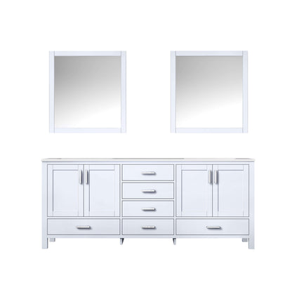 Jacques 80" White Double Vanity, White Carrara Marble Top, White Square Sinks and 30" Mirrors - LJ342280DADSM30