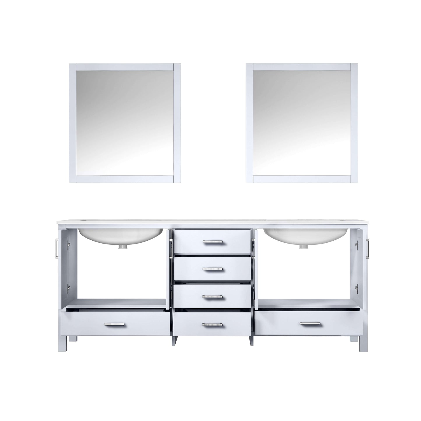 Jacques 80" White Double Vanity, White Carrara Marble Top, White Square Sinks and 30" Mirrors - LJ342280DADSM30