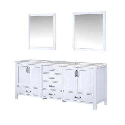 Jacques 80" White Double Vanity, White Carrara Marble Top, White Square Sinks and 30" Mirrors - LJ342280DADSM30