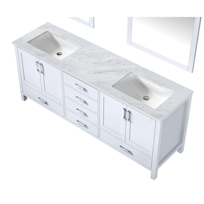 Jacques 80" White Double Vanity, White Carrara Marble Top, White Square Sinks and 30" Mirrors - LJ342280DADSM30